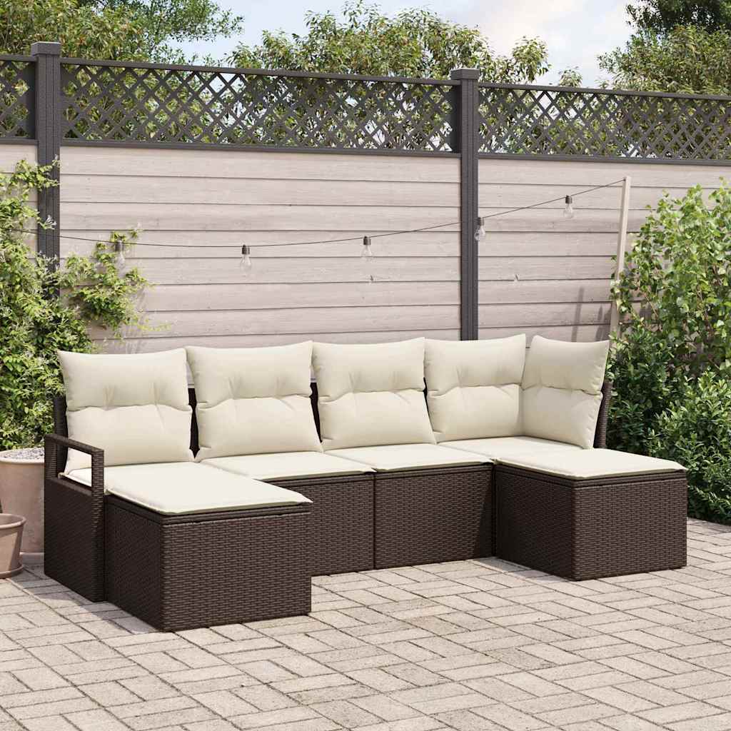Garten-Sofa-Set mit Kissen mit Speicher 6 pcs Braun und Creme